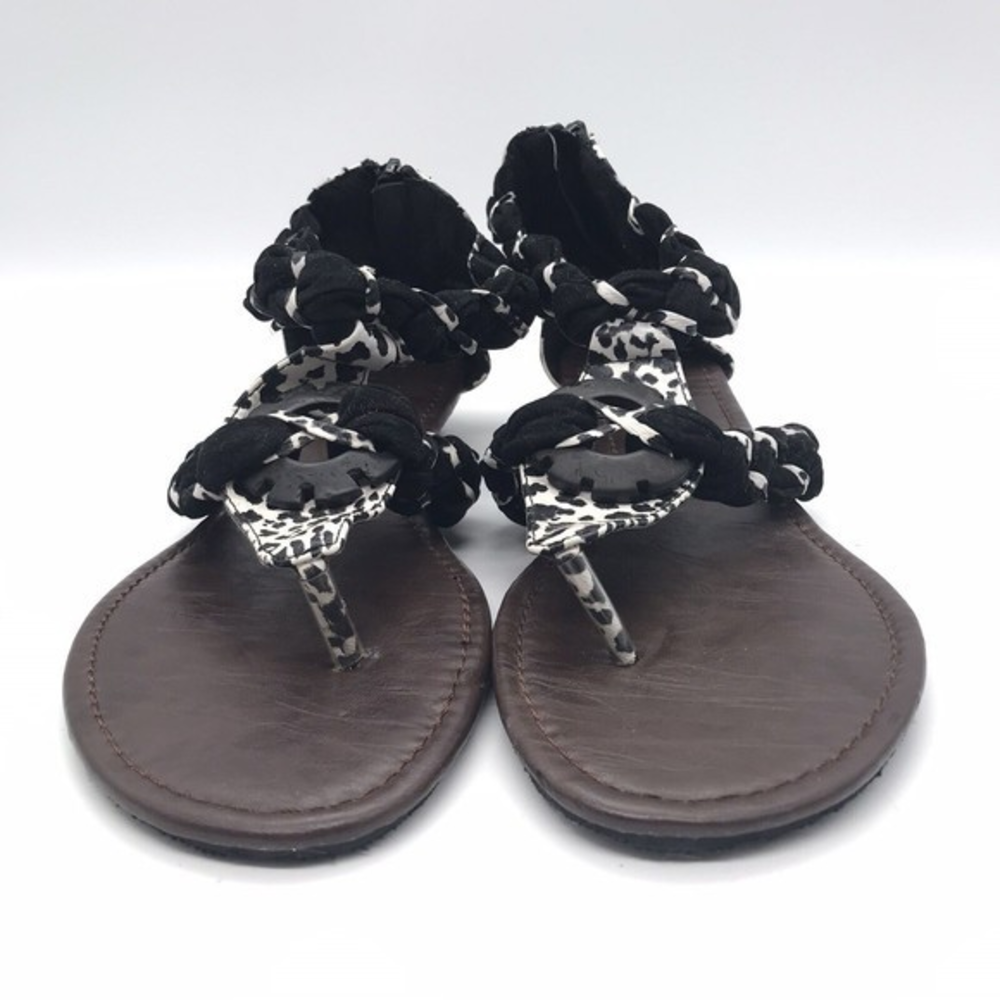 Refresh Leah Women's size 10 Thong Sandals Black & White Braided Zip‎ Back Shoes